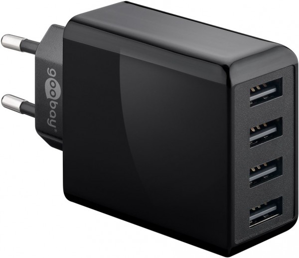 4-fach USB-Ladegerät (30 W) schwarz