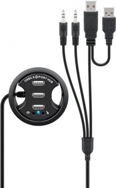 3-Port USB-Einbau-Hub mit 2x 3,5-mm-Audio-Anschlüssen